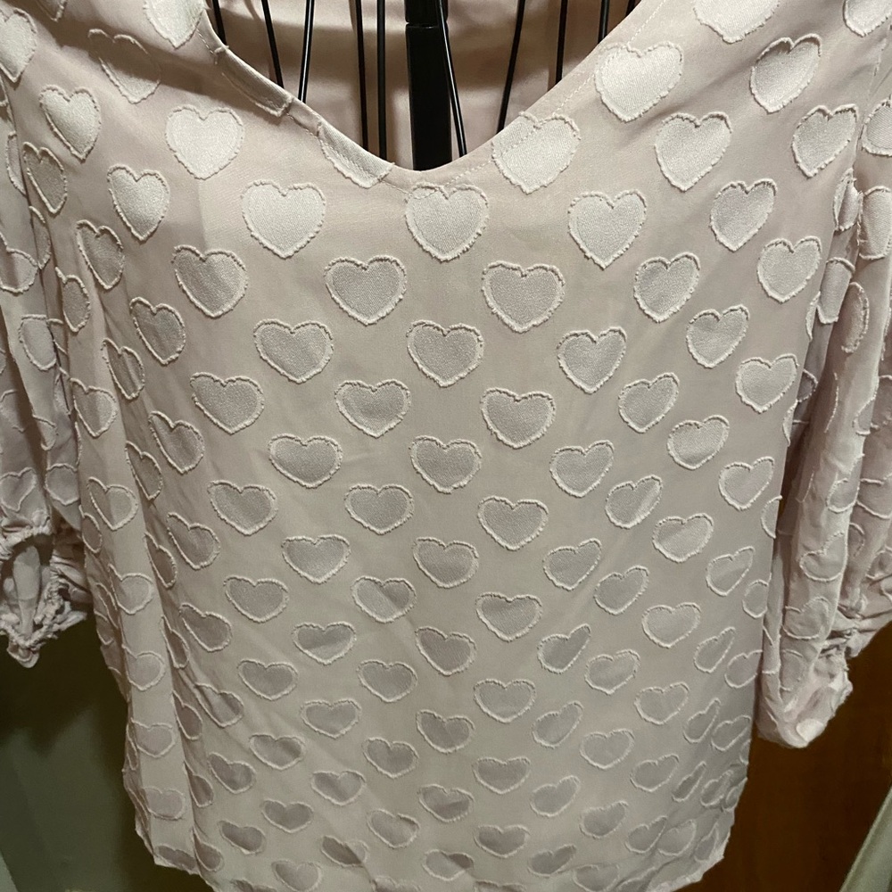 Heart Patterned Cream Women's Top